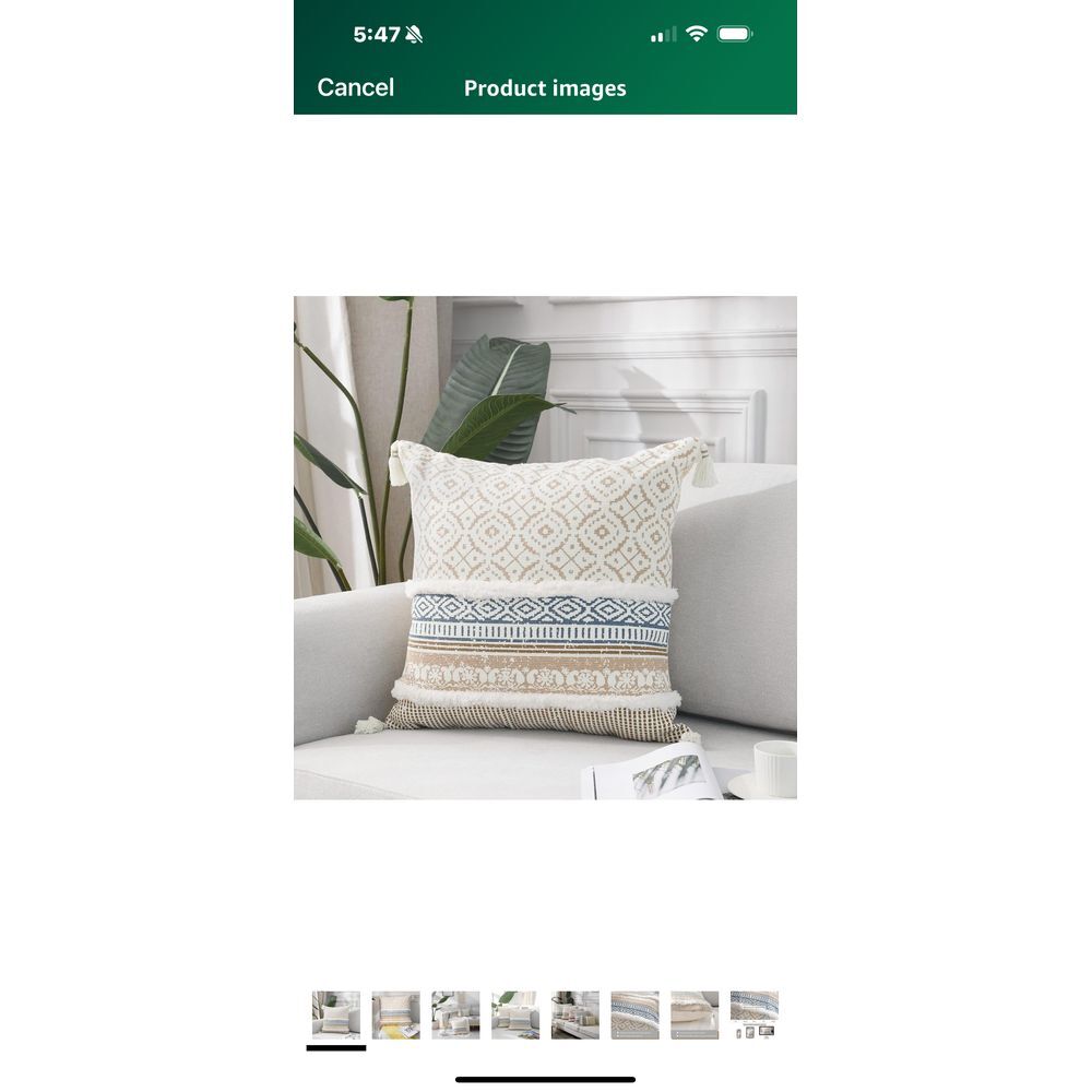 blue page Boho Tufted Modern Moroccan Pillow Case with‎ Tassels, 24x24", Khaki 1